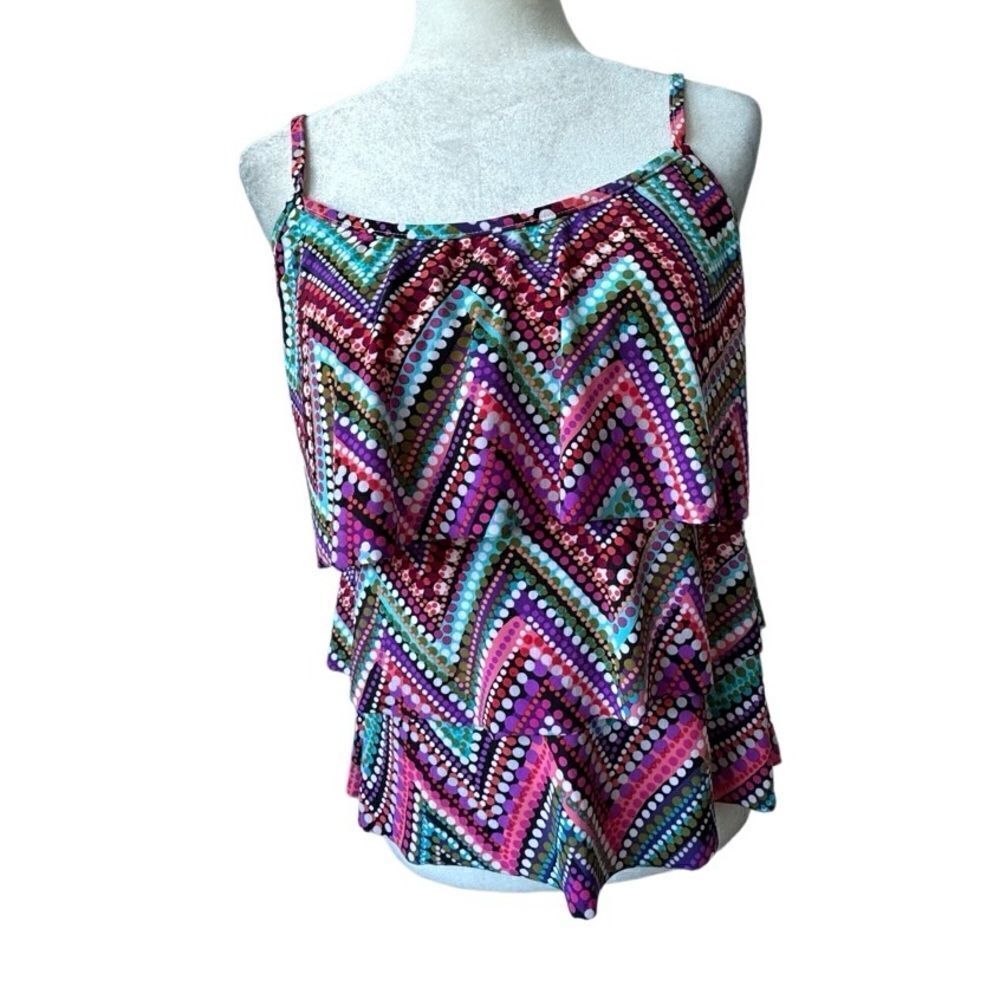 Carribean Joe Tankini Colorful Top Built in Bra Straps Lined